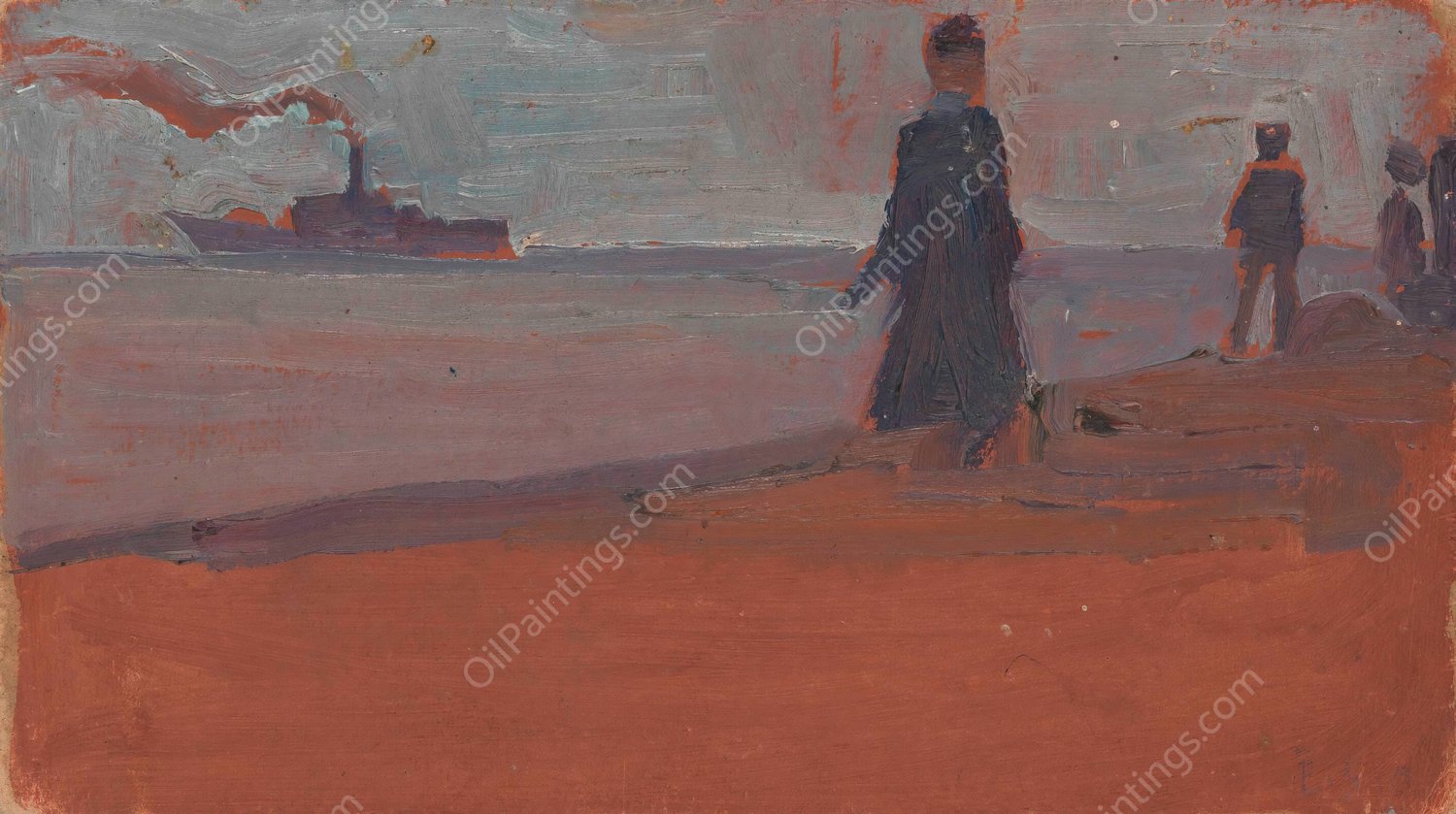Dampfer vom Strand aus gesehen  by Egon Schiele - Hand-Painted Oil Painting Reproduction