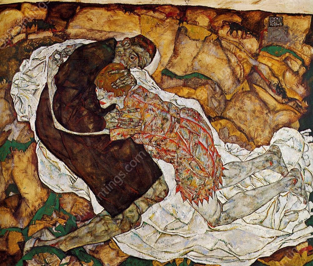 Death and the Maiden by Egon Schiele - Hand-Painted Oil Painting Reproduction