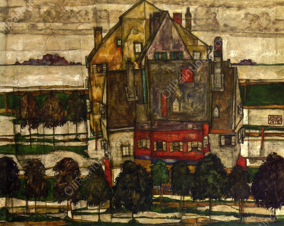 Einzeine Hauser by Egon Schiele - Hand-Painted Oil Painting Reproduction