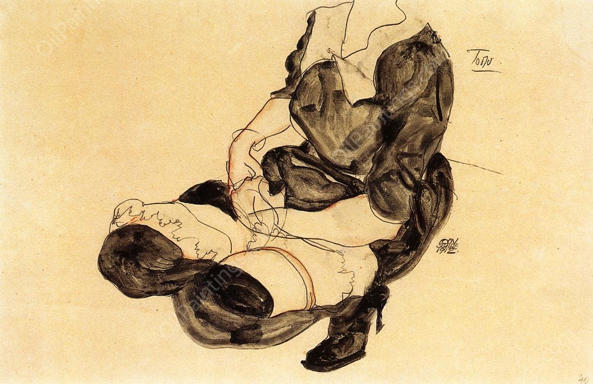 Female Torso, Squatting by Egon Schiele - Hand-Painted Oil Painting Reproduction