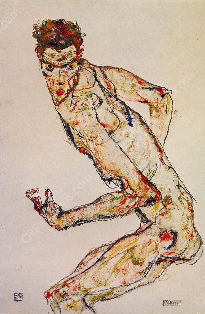Fighter by Egon Schiele - Hand-Painted Oil Painting Reproduction