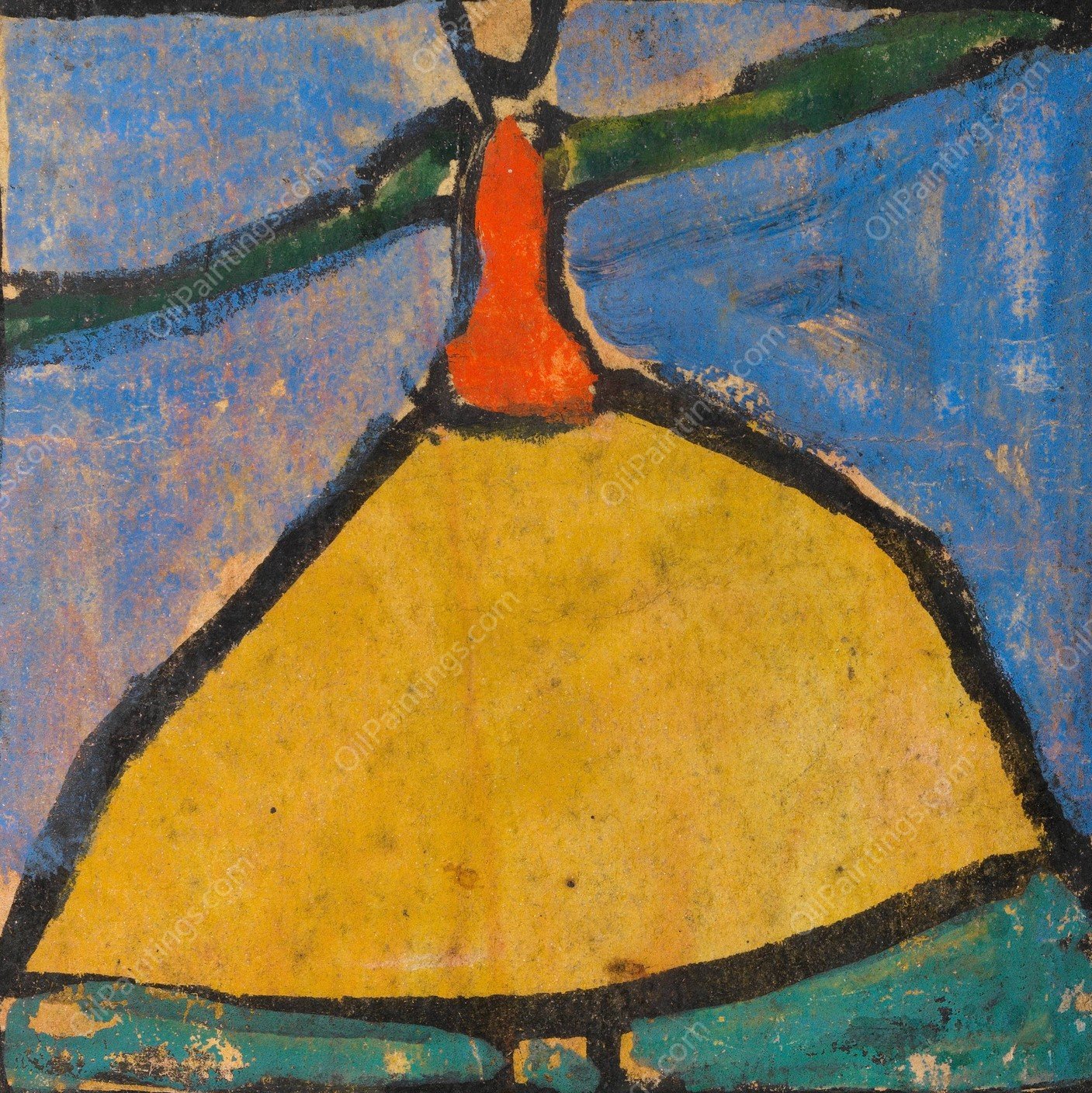 Frau mit ausgebreiteten Armen in gelbem Rock  by Egon Schiele - Hand-Painted Oil Painting Reproduction