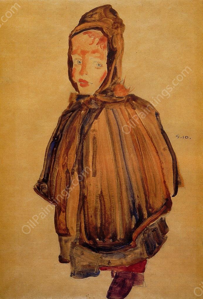 Girl with Hood by Egon Schiele - Hand-Painted Oil Painting Reproduction