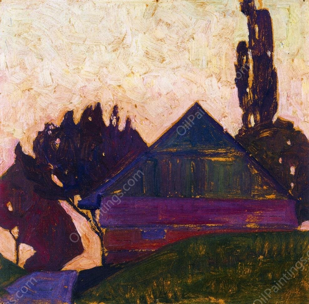 House Between Trees I by Egon Schiele - Hand-Painted Oil Painting Reproduction