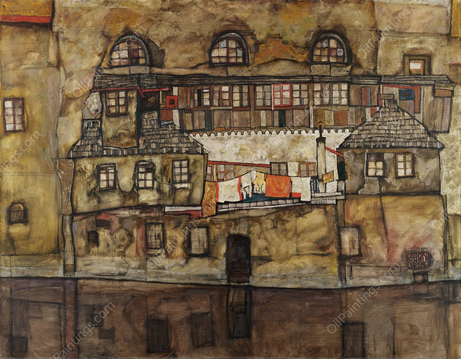 House Wall on the River  by Egon Schiele - Hand-Painted Oil Painting Reproduction