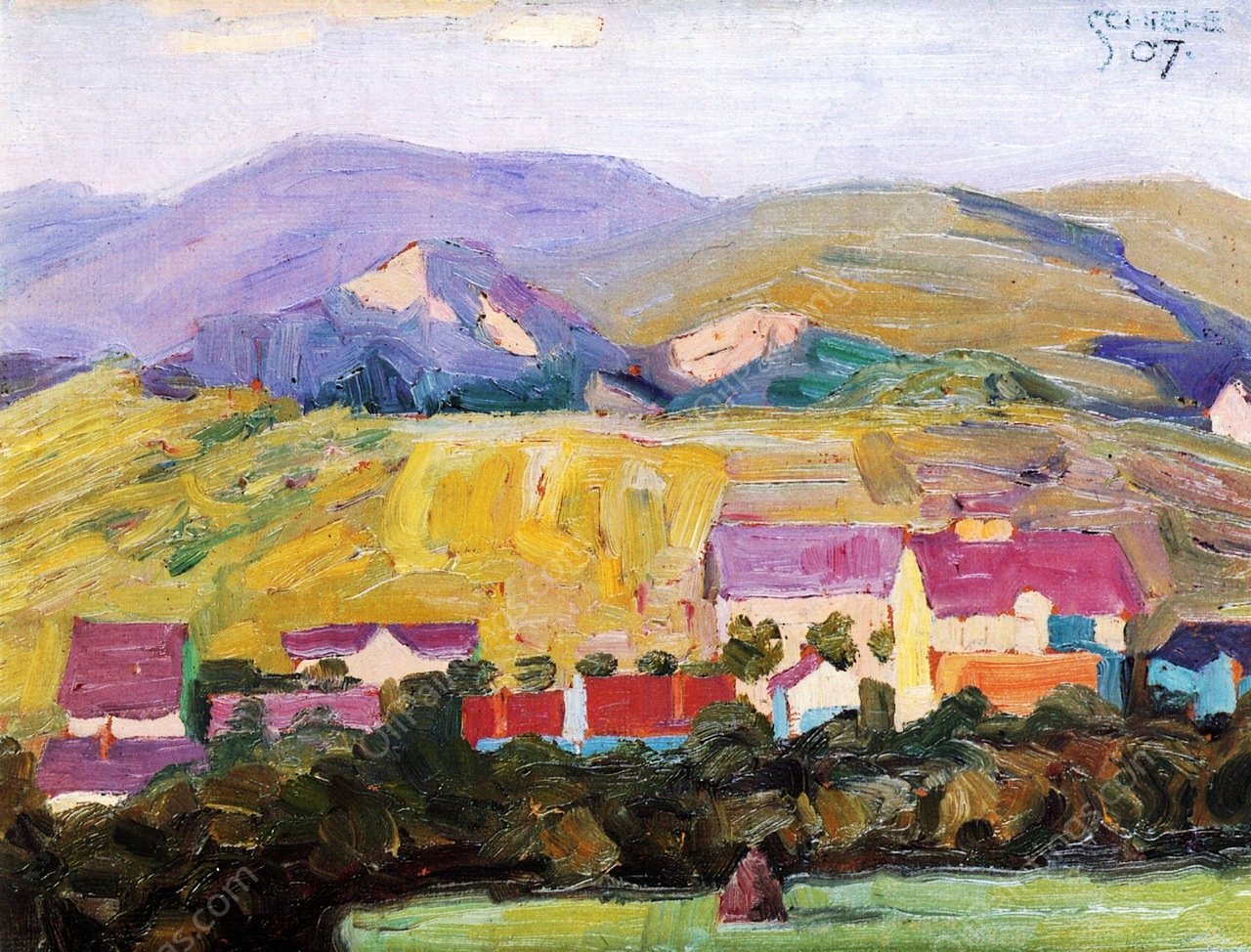 Landscape by Egon Schiele - Hand-Painted Oil Painting Reproduction