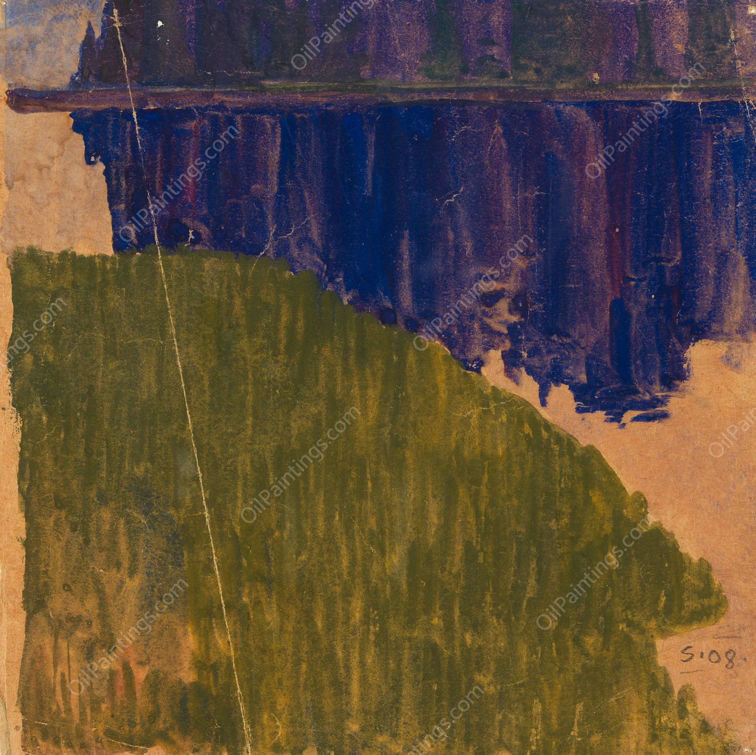 Landschaftsstudie; Hirschbergen - Bohmerwald  by Egon Schiele - Hand-Painted Oil Painting Reproduction