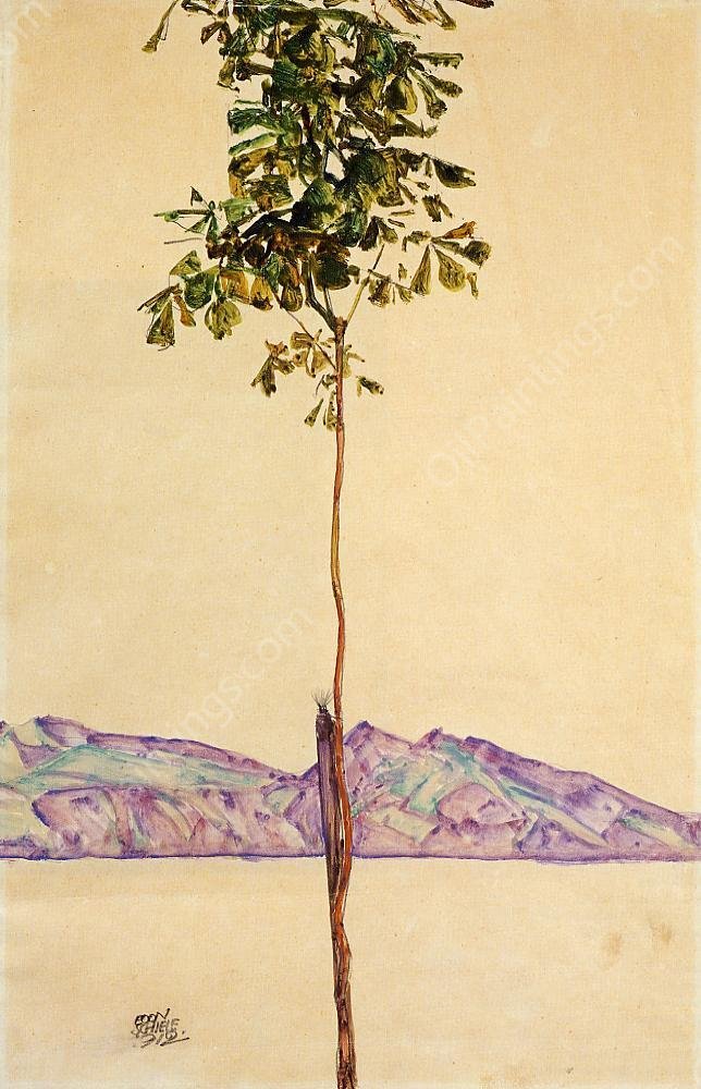 Little Tree also known as Chestnut Tree at Lake Constance by Egon Schiele - Hand-Painted Oil Painting Reproduction
