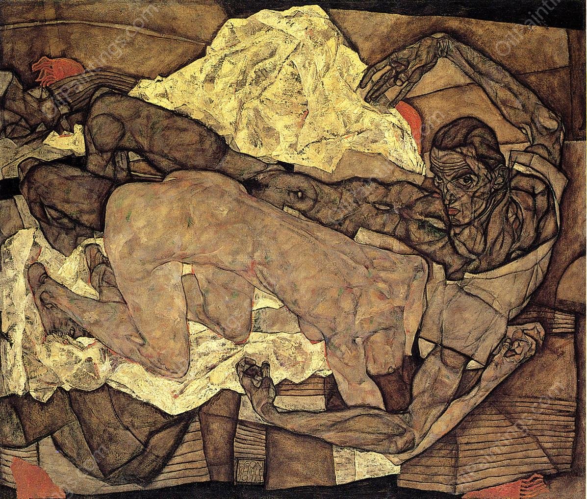 Lovers: Man and Woman I by Egon Schiele - Hand-Painted Oil Painting Reproduction