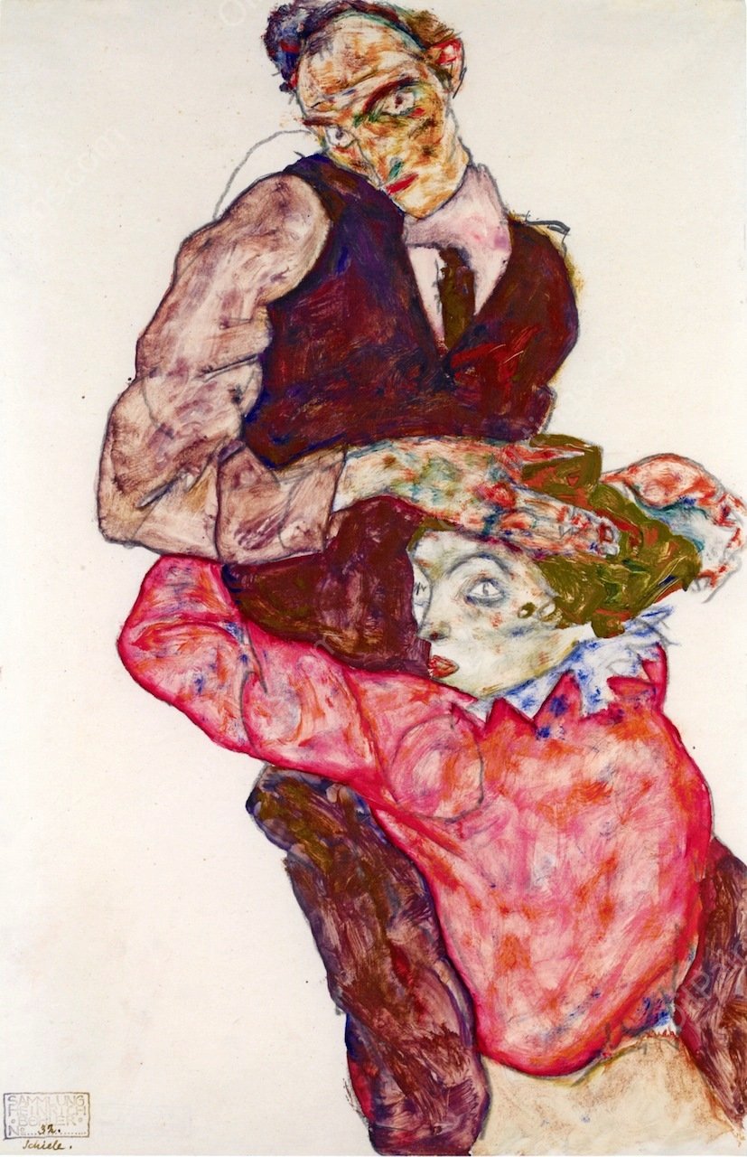 Lovers - Self-Portrait with Wally by Egon Schiele - Hand-Painted Oil Painting Reproduction