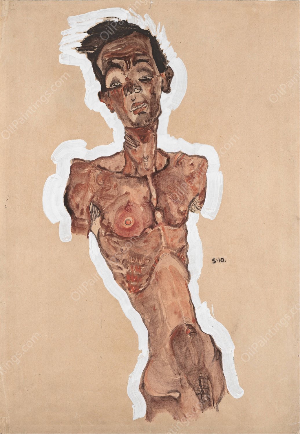 Nude Self-Portrait  by Egon Schiele - Hand-Painted Oil Painting Reproduction