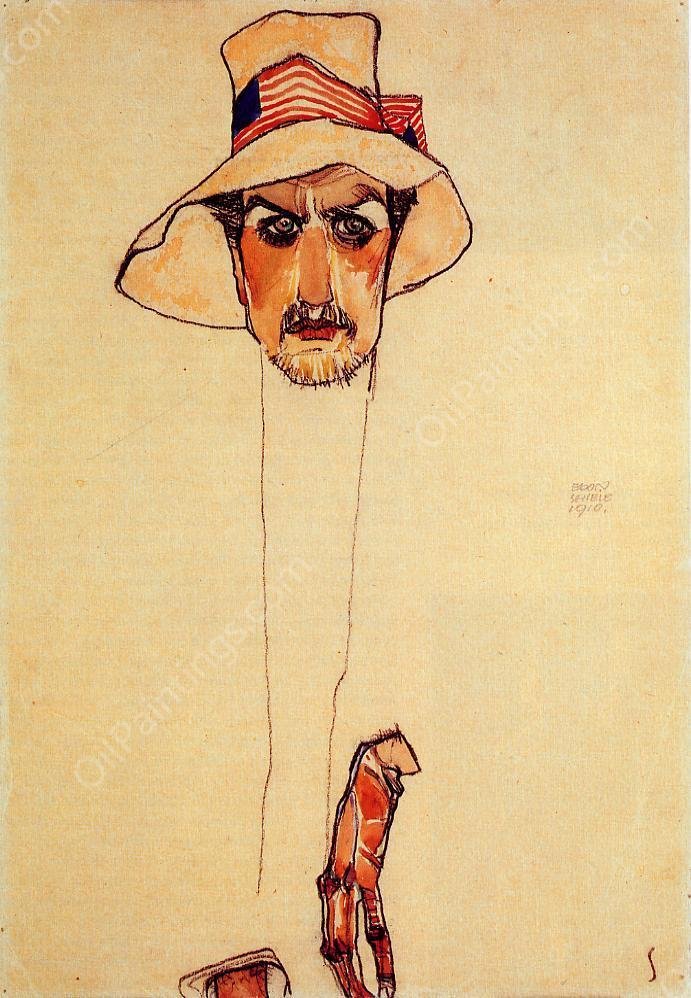 Portrait of a Man with a Floppy Hat also known as Portrait of Erwin Dominilk Osen by Egon Schiele - Hand-Painted Oil Painting Reproduction