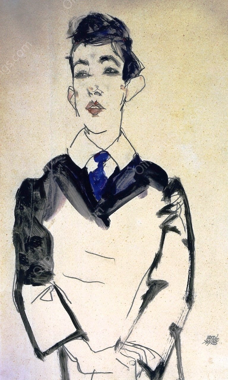 Portrait of a Young Man by Egon Schiele - Hand-Painted Oil Painting Reproduction