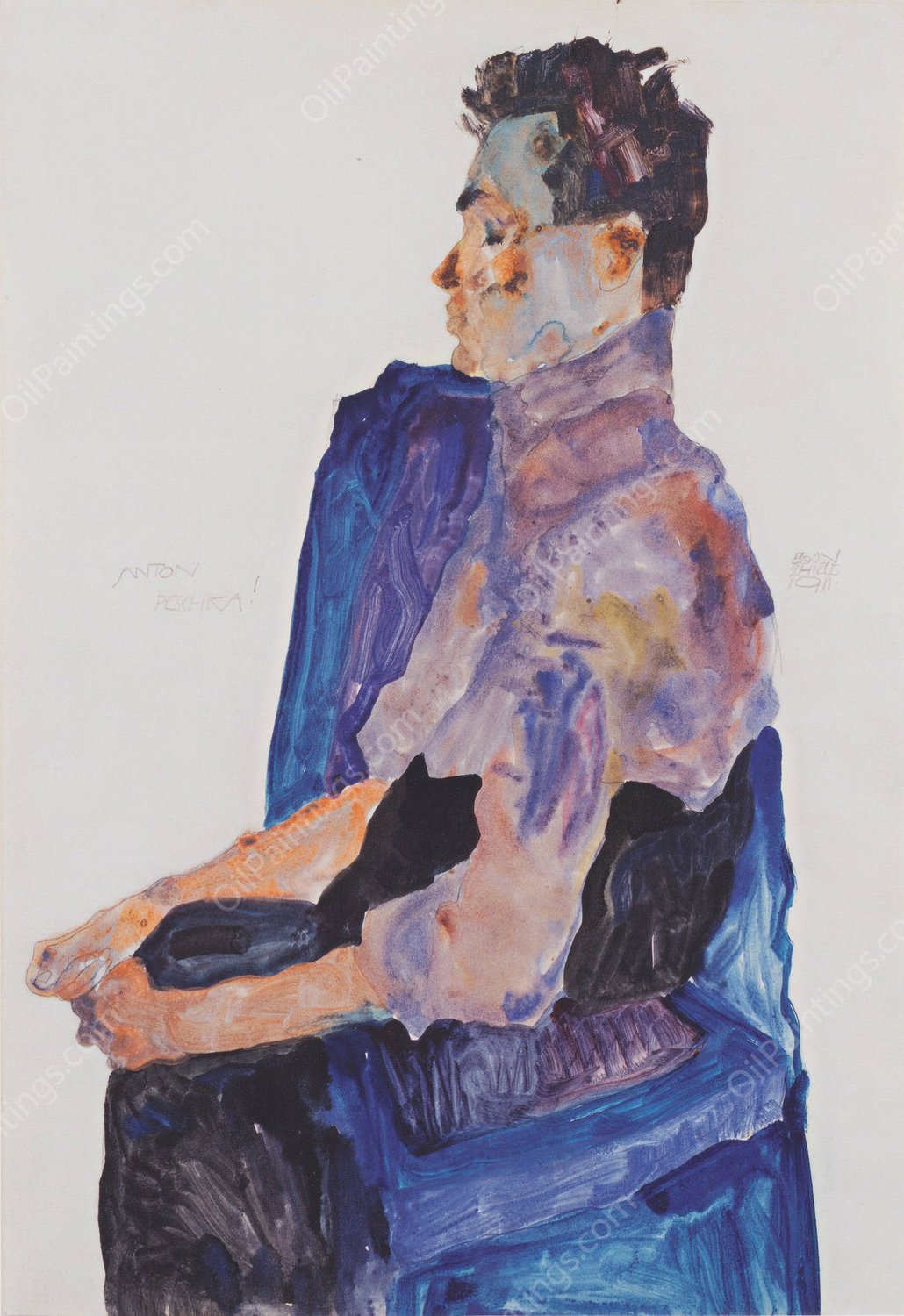Portrait of Anton Peschka  by Egon Schiele - Hand-Painted Oil Painting Reproduction