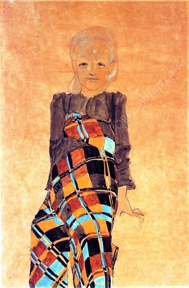 Seated Girl by Egon Schiele - Hand-Painted Oil Painting Reproduction