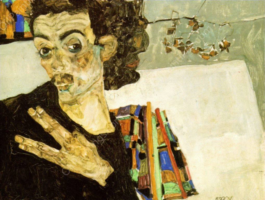 Self Portrait with Black Vase by Egon Schiele - Hand-Painted Oil Painting Reproduction