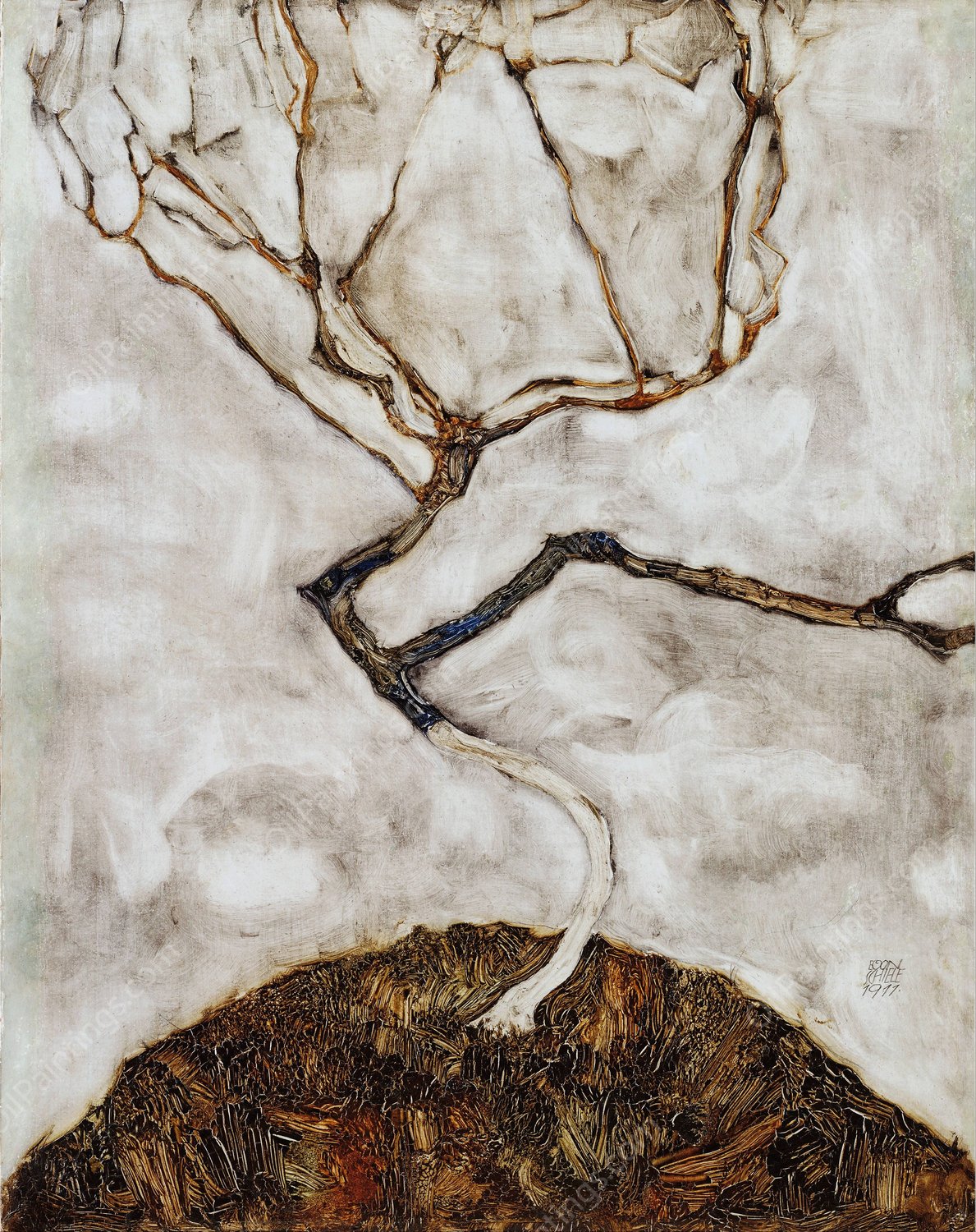 Small Tree in Late Autumn  by Egon Schiele - Hand-Painted Oil Painting Reproduction