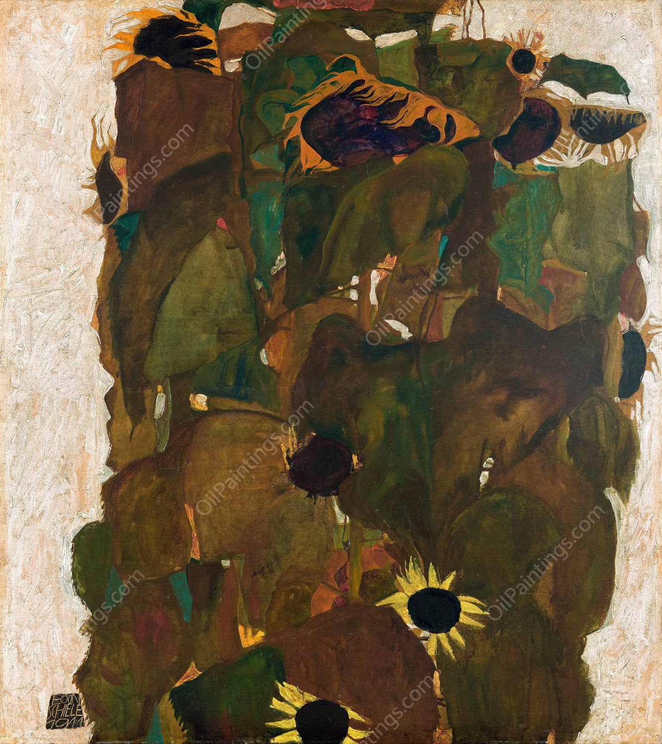 Sonnenblumen I  by Egon Schiele - Hand-Painted Oil Painting Reproduction