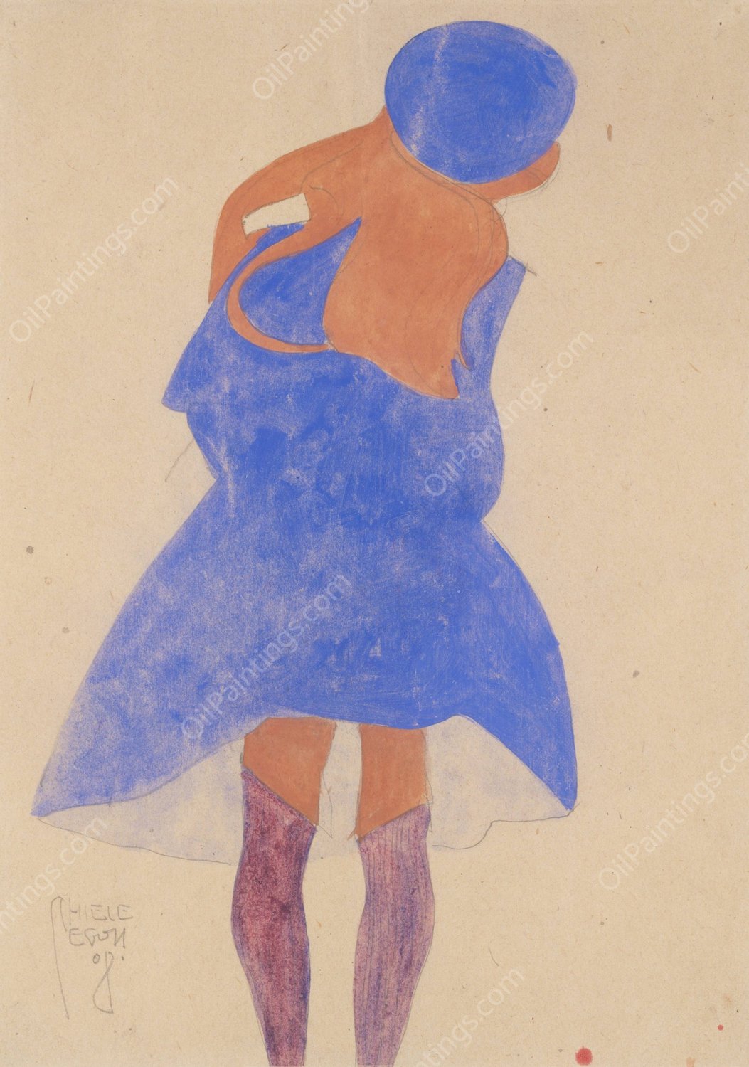 Standing Girl, Back View  by Egon Schiele - Hand-Painted Oil Painting Reproduction