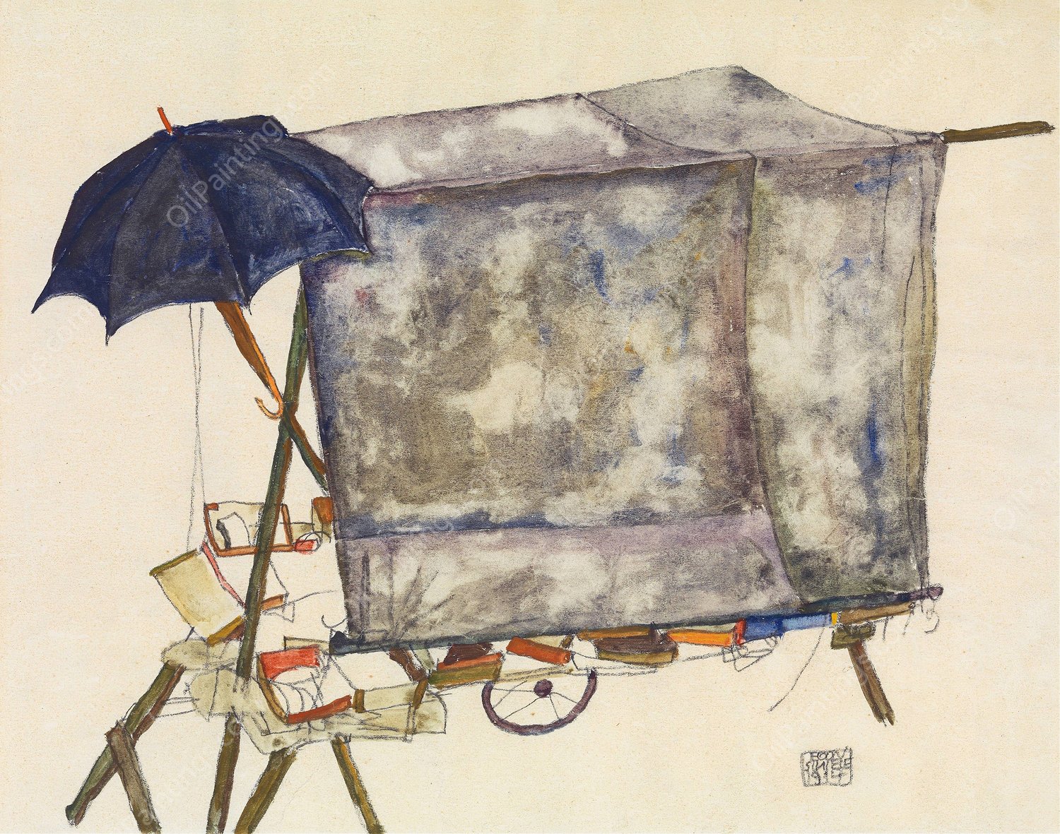 Street Cart  by Egon Schiele - Hand-Painted Oil Painting Reproduction