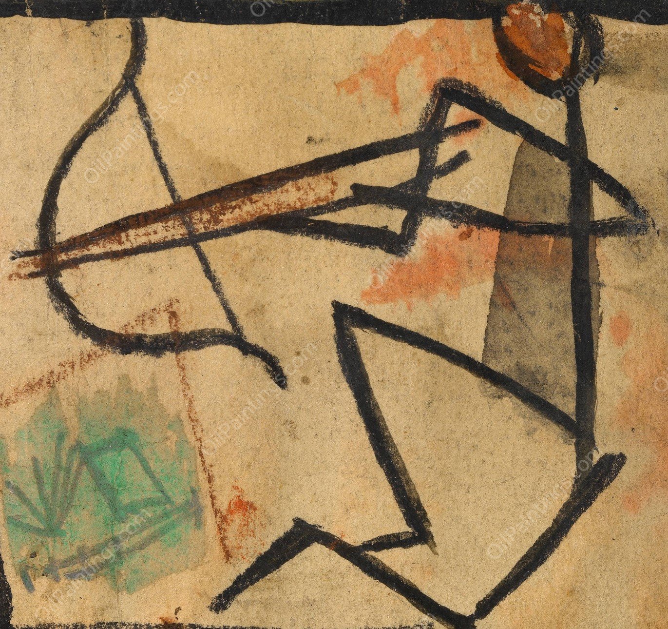 Strichmannchen mit Pfeil und Bogen  by Egon Schiele - Hand-Painted Oil Painting Reproduction