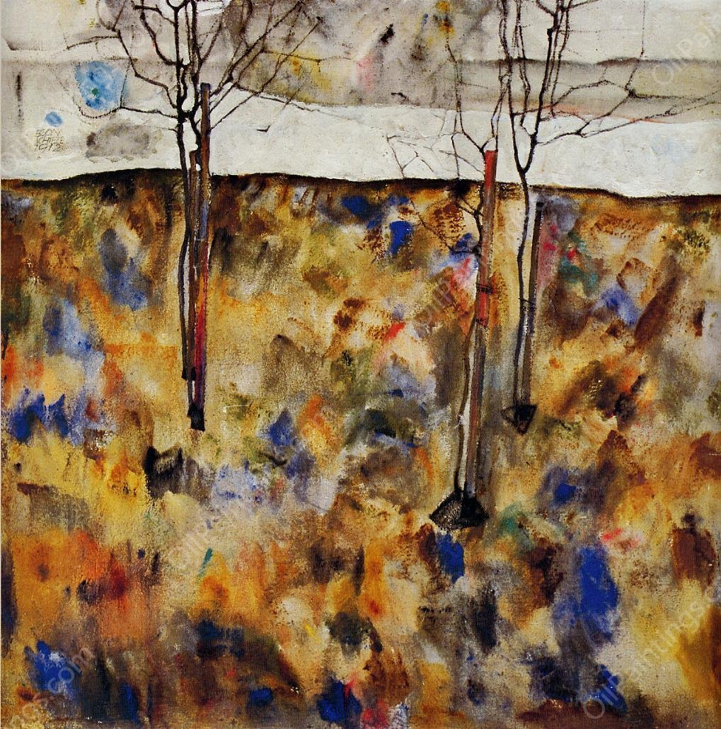 Winter Trees by Egon Schiele - Hand-Painted Oil Painting Reproduction