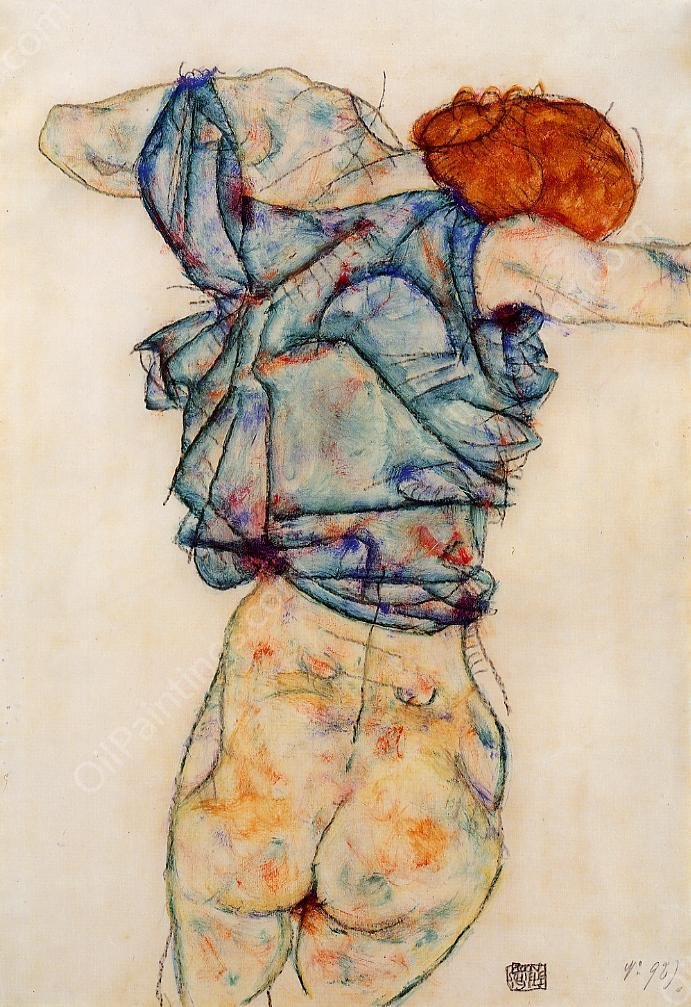 Woman Undressing by Egon Schiele - Hand-Painted Oil Painting Reproduction
