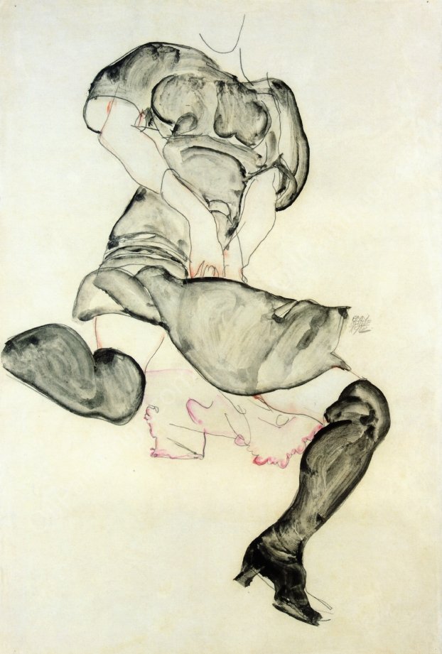 Woman with Black Stockings by Egon Schiele - Hand-Painted Oil Painting Reproduction