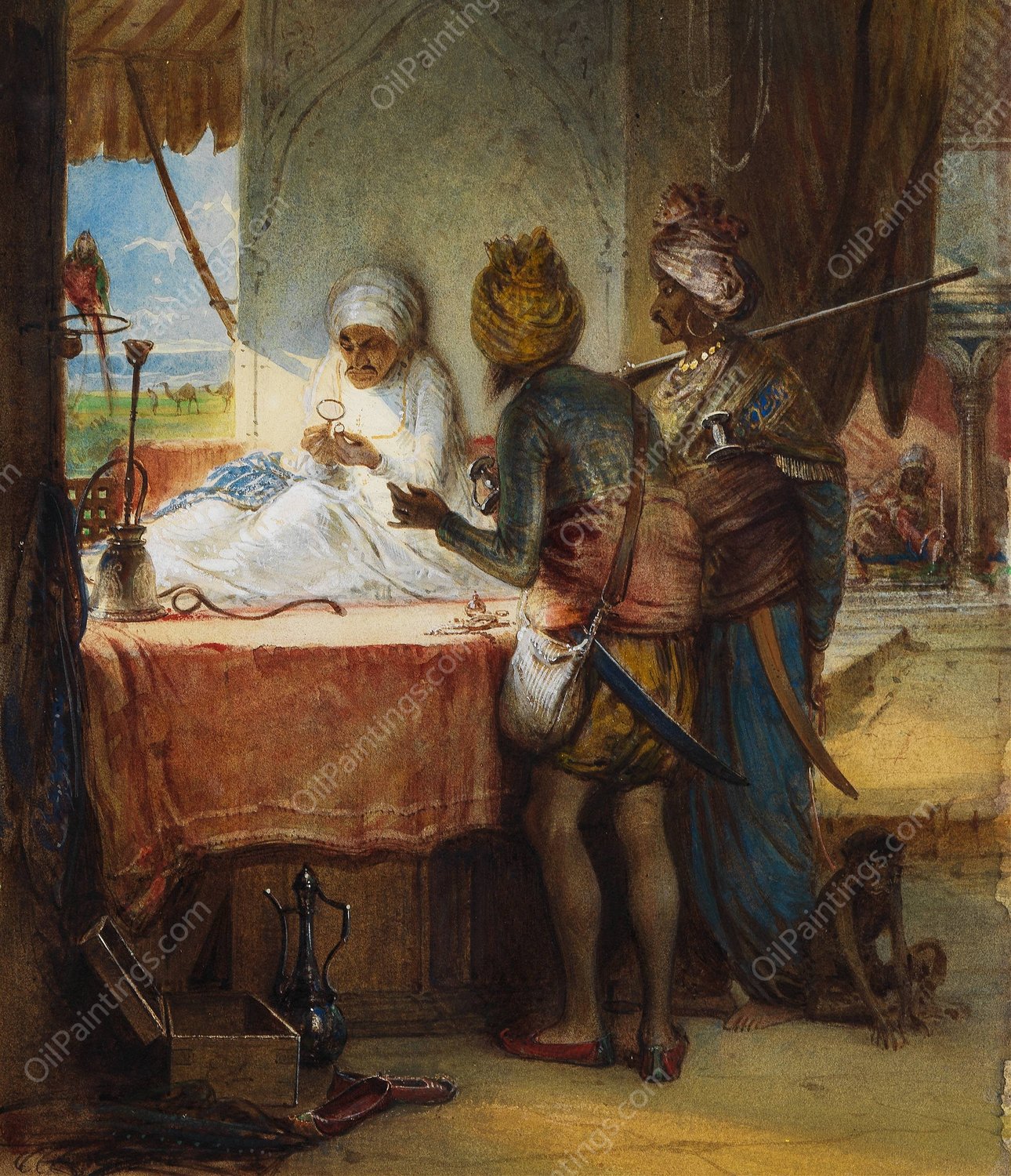 Sikh Soldiers Bargaining for a Diamond by Egron Lundgren - Hand-Painted Oil Painting Reproduction