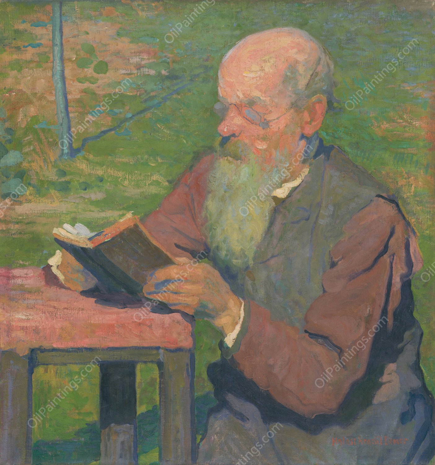A reading old man  by Elemir Halasz-Hradil - Hand-Painted Oil Painting Reproduction