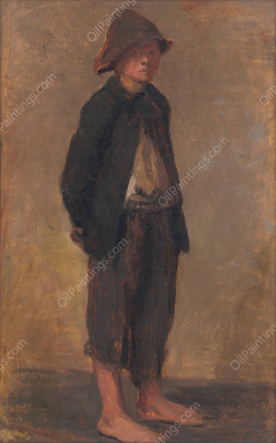 Study of a Standing Boy  by Elemir Halasz-Hradil - Hand-Painted Oil Painting Reproduction