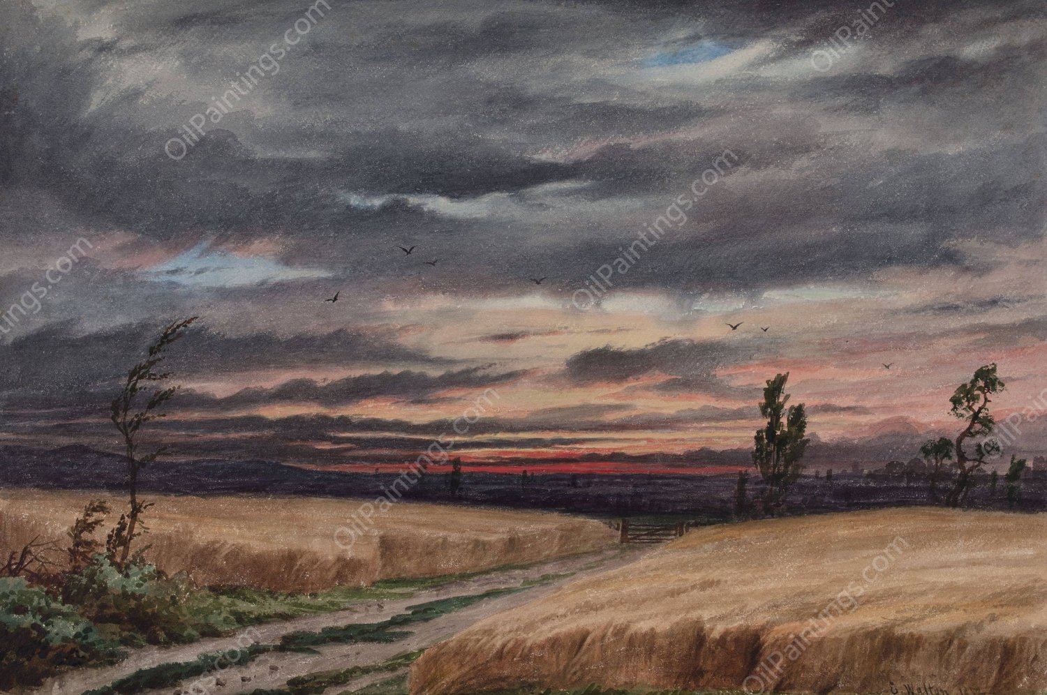 Field Near Cofton  by Elijah Walton - Hand-Painted Oil Painting Reproduction