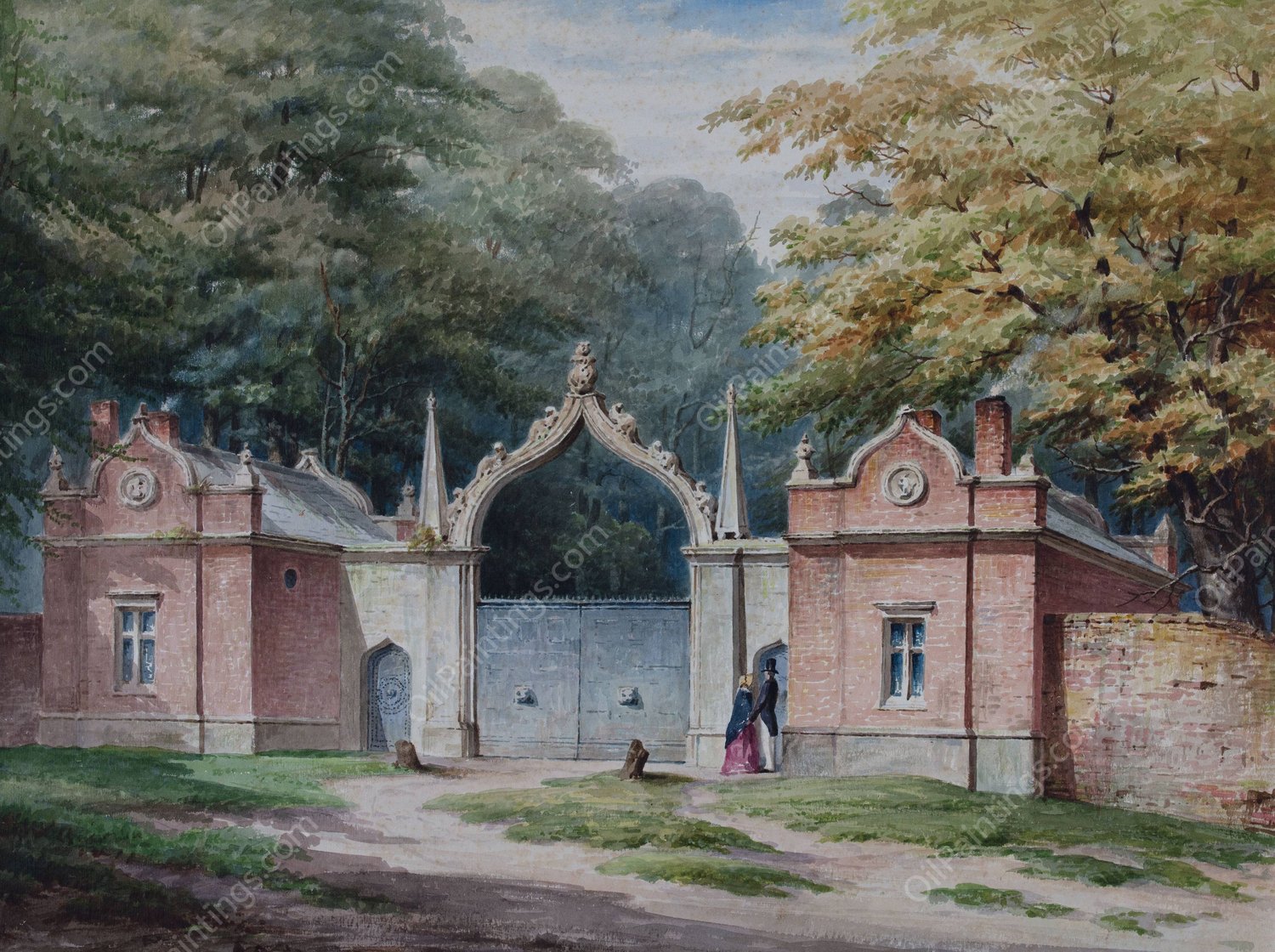 Lodge Gates, Entrance To Aston Hall  by Elijah Walton - Hand-Painted Oil Painting Reproduction