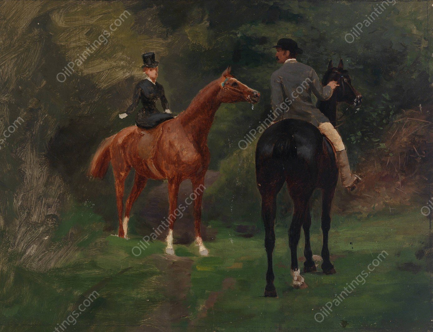 Figures on Horseback by Eliphalet Fraser Andrews - Hand-Painted Oil Painting Reproduction