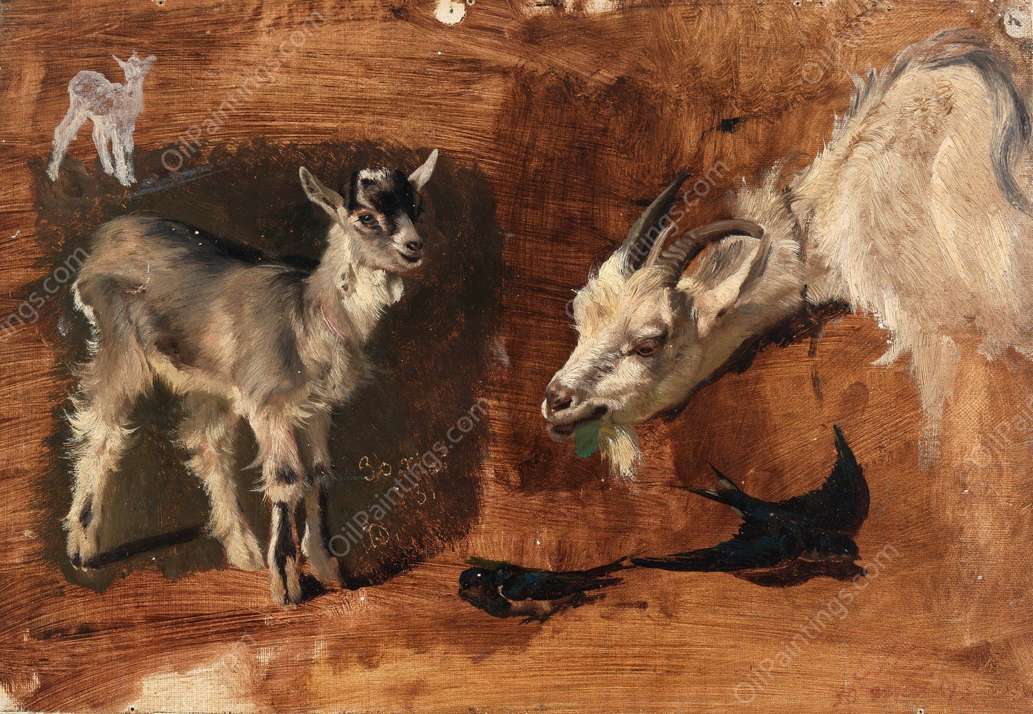 Goats by Eliphalet Fraser Andrews - Hand-Painted Oil Painting Reproduction