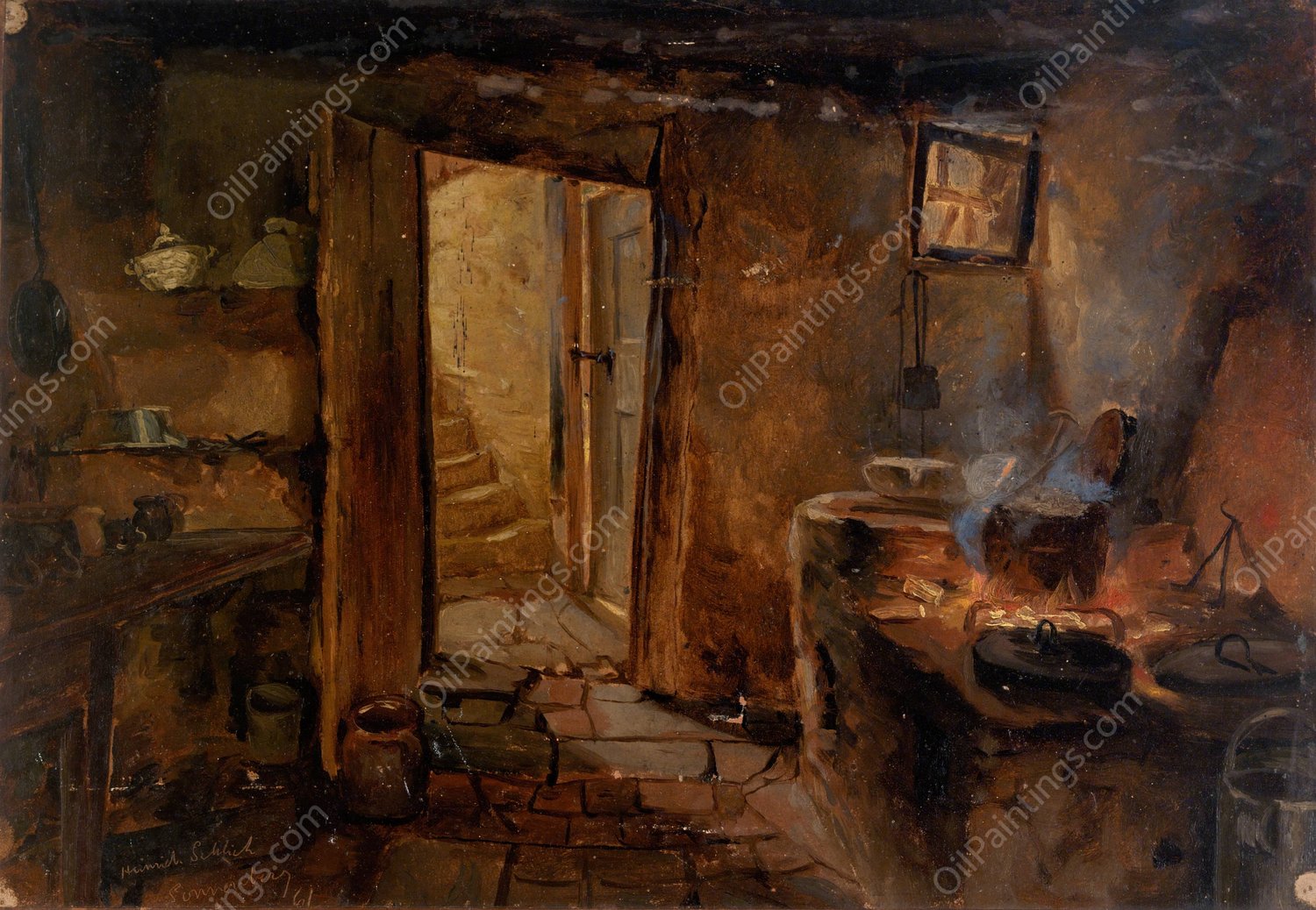 Interior of a Kitchen by Eliphalet Fraser Andrews - Hand-Painted Oil Painting Reproduction