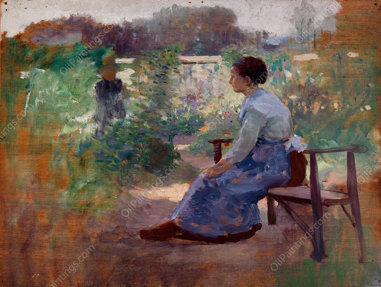 Woman Seated in a Garden by Eliphalet Fraser Andrews - Hand-Painted Oil Painting Reproduction