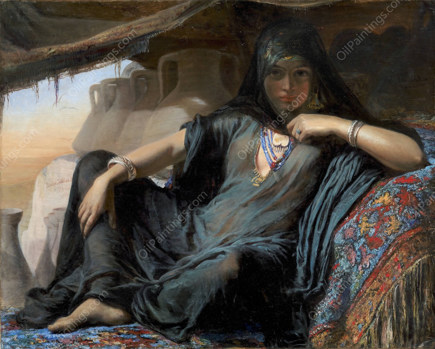 An Egyptian Pot Seller at Gizeh  by Elisabeth Jerichau Baumann - Hand-Painted Oil Painting Reproduction