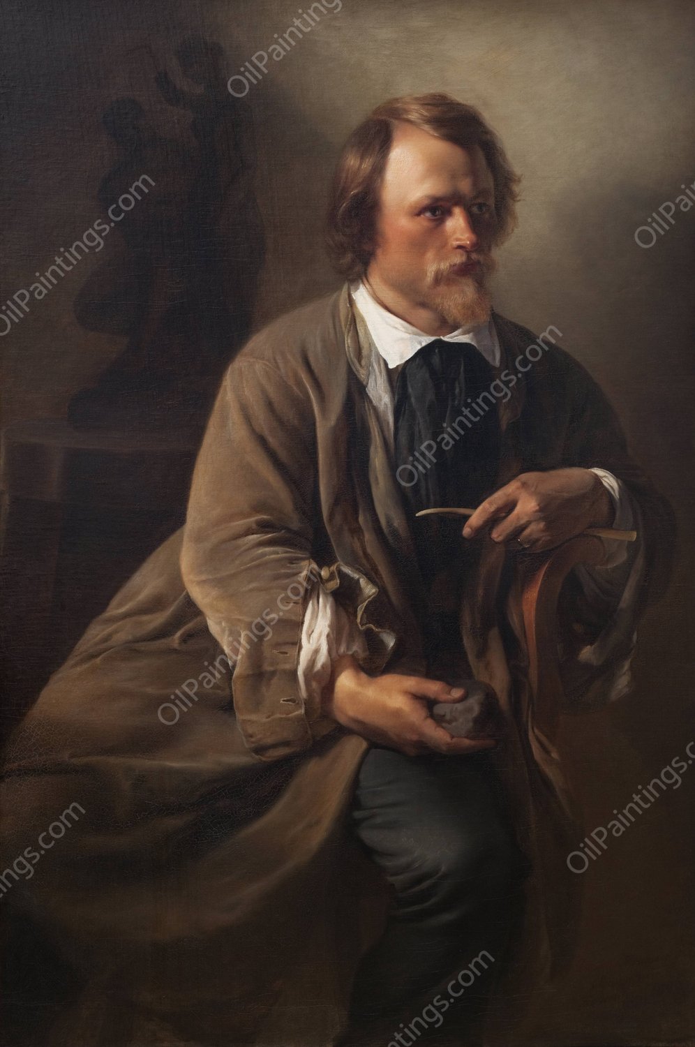 The Sculptor Jens Adolf Jerichau, the Artist's Husband  by Elisabeth Jerichau Baumann - Hand-Painted Oil Painting Reproduction