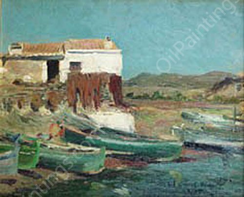 Paisaje con Barcas by Eliseo Meifren I Roig - Hand-Painted Oil Painting Reproduction