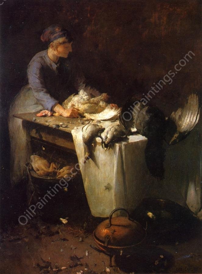A Young Girl Preparing Poultry by Emil Carlsen - Hand-Painted Oil Painting Reproduction