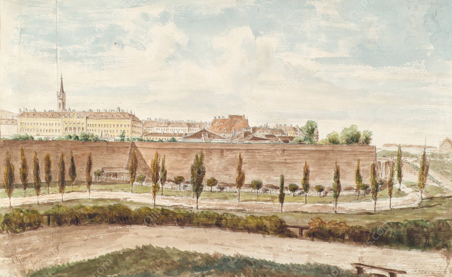 Die Augustinerbastei in Wien  by Emil Hutter - Hand-Painted Oil Painting Reproduction