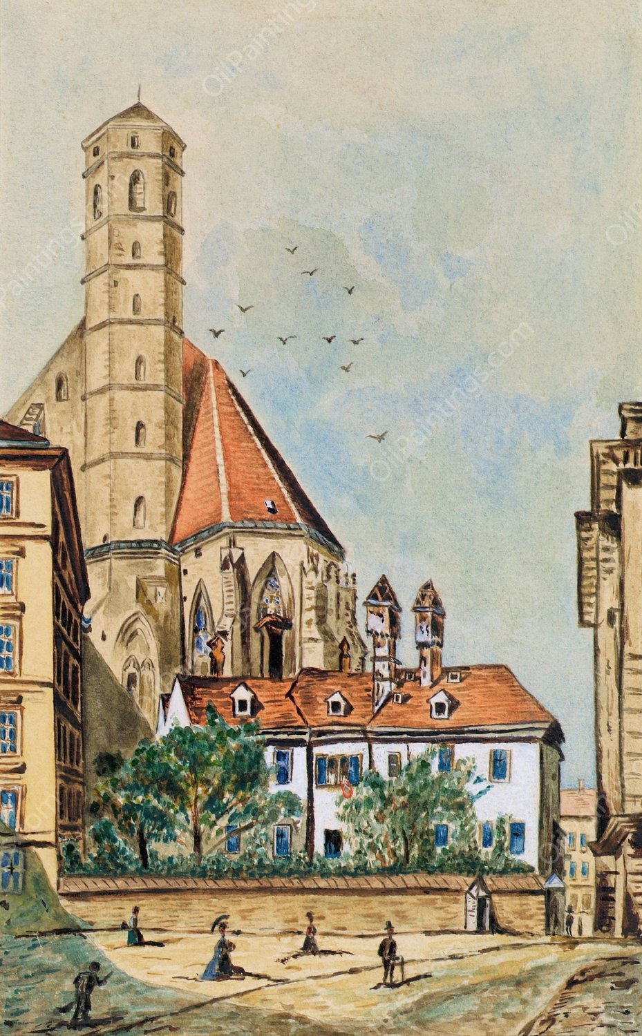 Die Minoritenkirche in Wien by Emil Hutter - Hand-Painted Oil Painting Reproduction