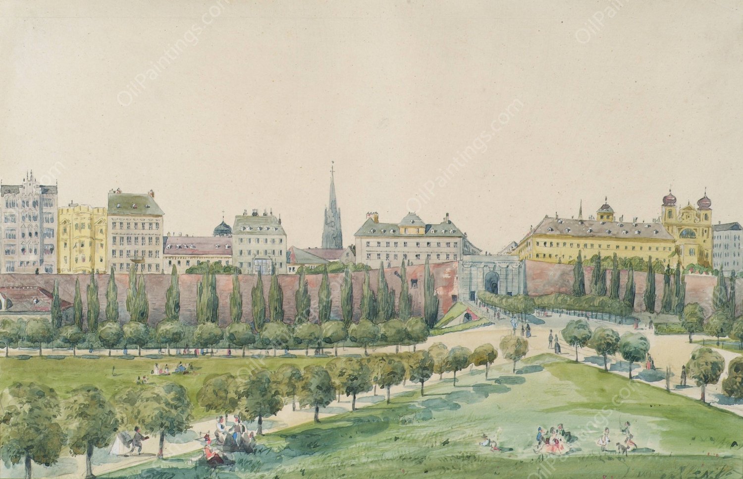 Die Stubenbastei und das Stubentor in Wien by Emil Hutter - Hand-Painted Oil Painting Reproduction