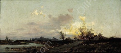 An Extensive Landscape in Evening Twilight by Emil Jakob Schindler - Hand-Painted Oil Painting Reproduction