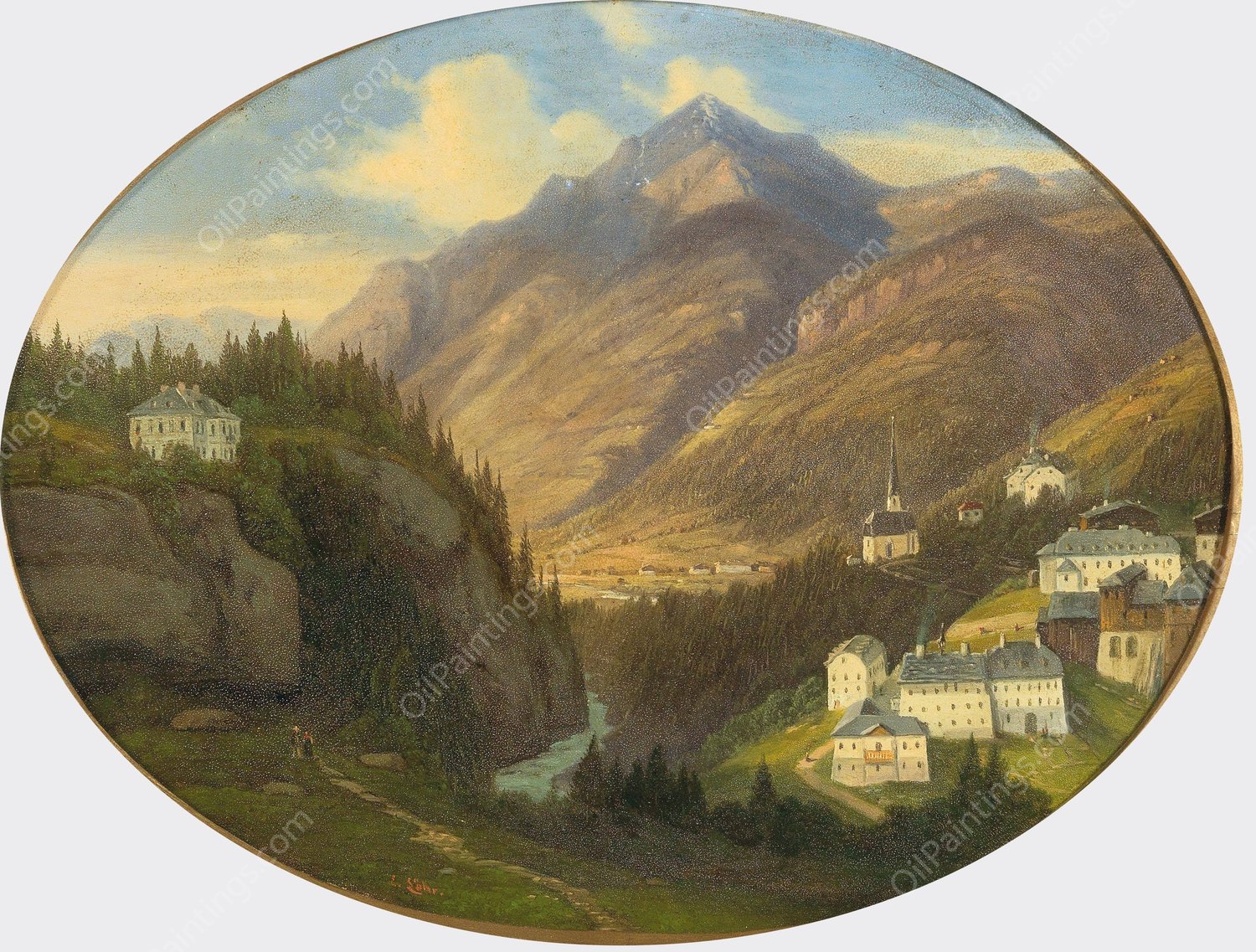 Gastein, Gamskogel mit Nikolauskirche by Emil Ludwig Lohr - Hand-Painted Oil Painting Reproduction