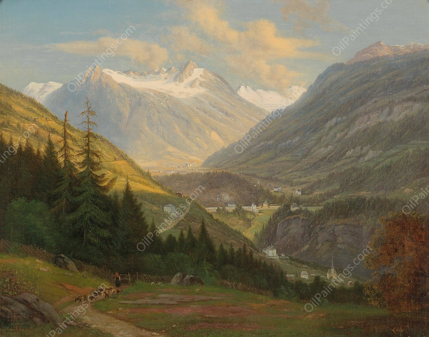 View of Bad Gastein by Emil Ludwig Lohr - Hand-Painted Oil Painting Reproduction