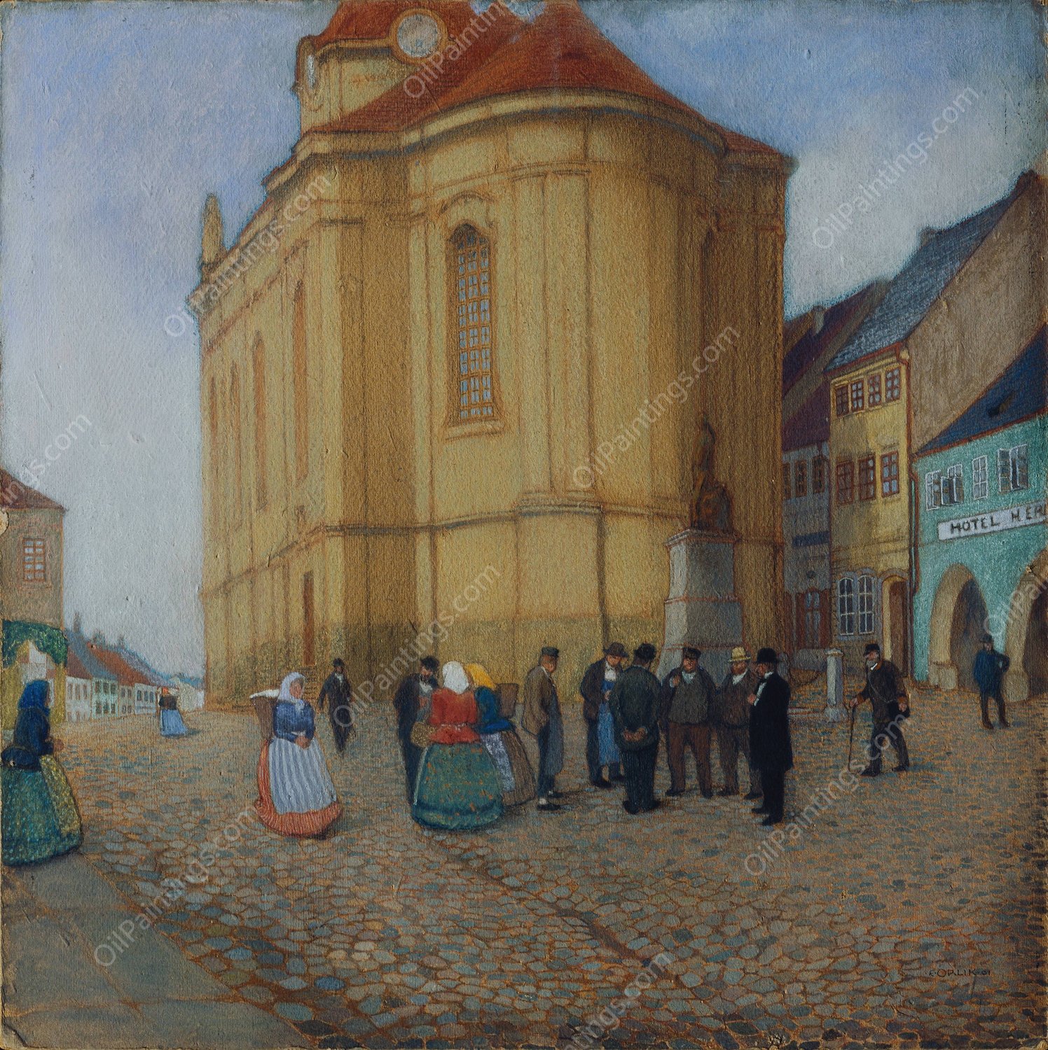 Kirche in Auscha  by Emil Orlik - Hand-Painted Oil Painting Reproduction