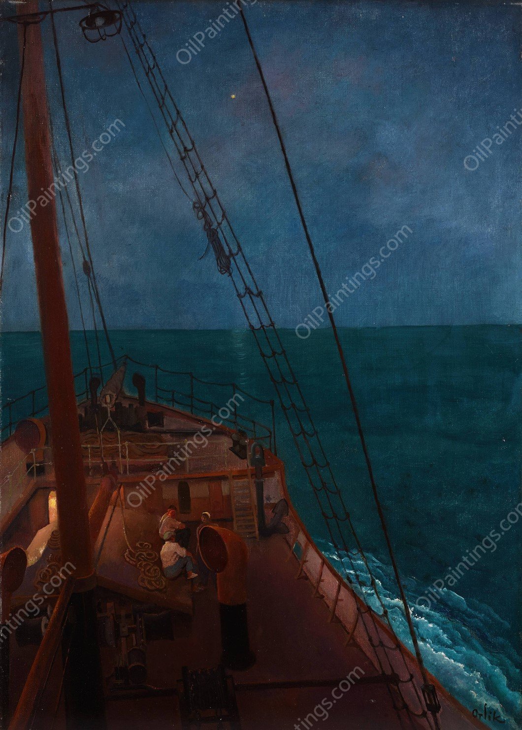 Nachtliche Fahrt im Mittelmeer by Emil Orlik - Hand-Painted Oil Painting Reproduction