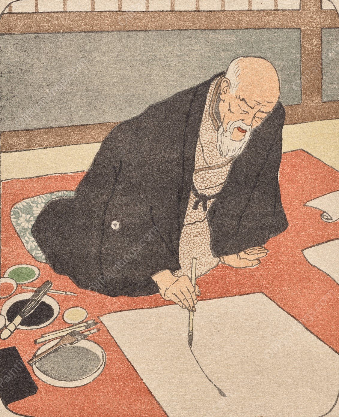 The Japanese Painter  by Emil Orlik - Hand-Painted Oil Painting Reproduction